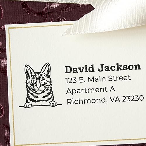 Peeking Dragon Li Cat Self-Inking Address Stamp - Clear Impressions | Custom Address Stamp Dragon Li Cat. Choice of 11 ink colors. Mailing Stamp for Cat Lovers. 4 case colors. Press and print.