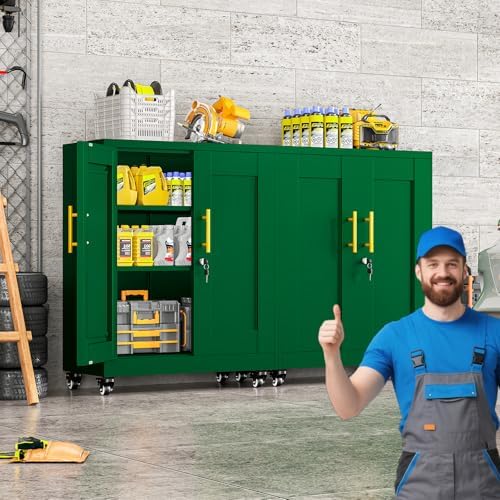 35.4" Metal Garage Storage Cabinet with Wheels and Locking Doors
