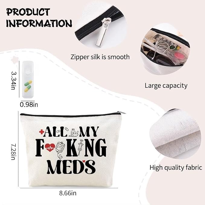 Medicine Storage Organizer Pouch Bag Travel Medication Bag Funny Pharmacist Gifts Physician Assistant Make Up Bags Family Nurse Practitioner Day Gifts for Women Men Cosmetic and Pill Bags Doctor Pouch
