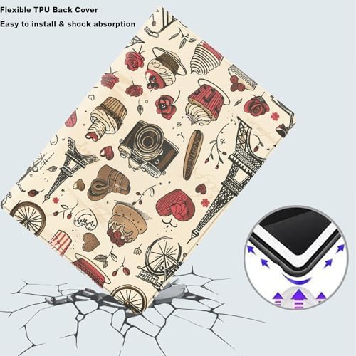 Tablet Case for iPad 5th Generation 2024 iPad Pro 11 inch (M4),Shockproof Protective Cover with Stand,Auto Wake/Sleep,Paris Eiffel Tower Bicycle Camera