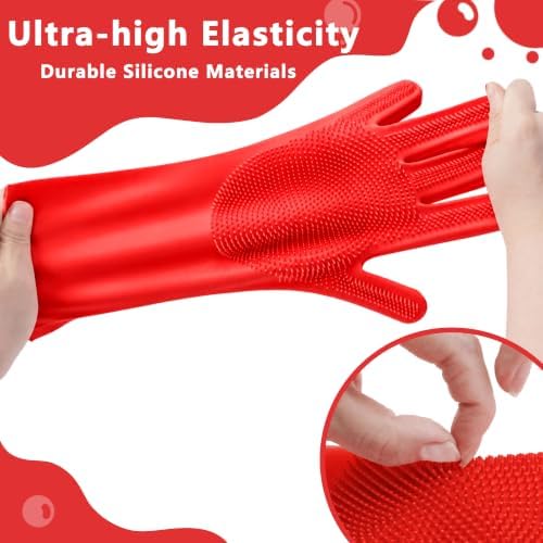 Pet Grooming Gloves—Dog Washing Gloves with High-Density Teeth, Dog Bath Scrubber with Enhanced Five Finger Design, Silicone Gloves for Dogs and Cats Bathing, Massage (Bright Red)