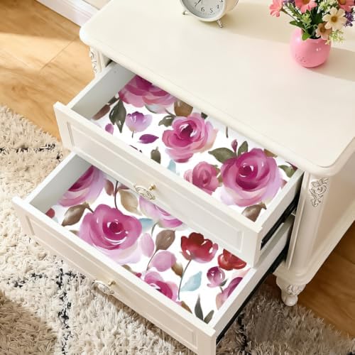 HAOKHOME Self Adhesive Shelf Liner Purple Rose Floral Cabinet Drawer Liners | Peel and Stick Contact Paper Kitchen Cupboard Dresser Drawes Waterproof Bathroom Countertop Wire Decorative 17.3in x 6.5ft