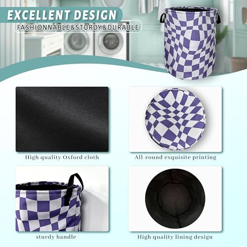 Purple Checkerboard Laundry Basket Oxford Cloth Hamper 18.9"x16.5"