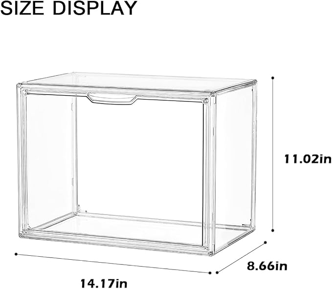 Clear Acrylic Bookcase, Book Organizer Box, Portable Book Containers with Magnetic Door, Stackable Display Case for Purses Handbags Dolls Toys Shoes(Clear, 14.17" ×10.63"×8.66")