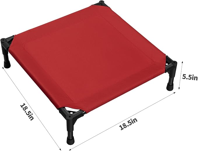 Love&go Elevated Dog Bed with Metal Frame, Cooling Raised Pet Cot for Dog and Cat (S - Red, Small-18.5x18.5x5.5 inch)