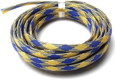 Jutagoss PET Expandable Braided Cable Sleeve, 16.4ft - 5/16 inch Blue Yellow Cable Management Sleeve, Wire Loom Tube Cord Protector for USB Cable, Power Cord, Audio Video and More, 1Pc
