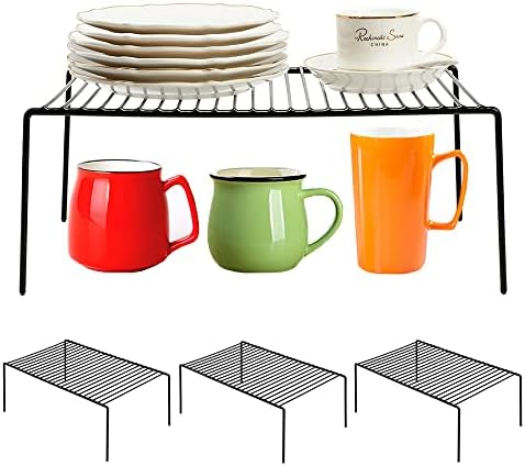 Redrubbit 4 Pack Large (15.7 x 9. 4 Inch) Cabinet Storage Shelf Rack, Rustproof Kitchen Counter and Cabinet Shelf, Storage Rack Organizer for Kitchen, Fridge, Cabinet, Bathroom, Black