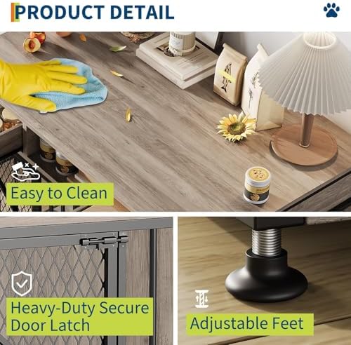 Dog Crate, Heavy-Duty Dog Crate Furniture Storage Table, Double Doors Dog Kennel Indoor Easy Access, Removable Tray Small Dog Crate Dog Kennel Furniture for Home, Vintage Brown/Black 44-Inch