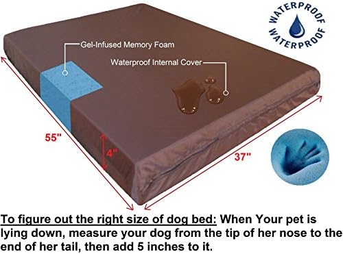 Dogbed4less Premium Orthopedic Memory Foam Dog Bed for Large Dogs, Waterproof Case and Extra Pet Bed Cover, XXL 55"X37"X4", Khaki