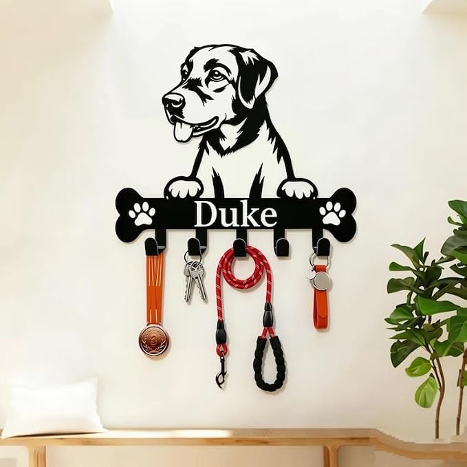Custom Dog Metal Wall Hook, Name Bone Bar, Pet Gear Organizer | Key Holder Wall Mount, Dog Lover Gifts, Metal Decor, House Warming Gifts New Home, Dog Leash Holder for Wall