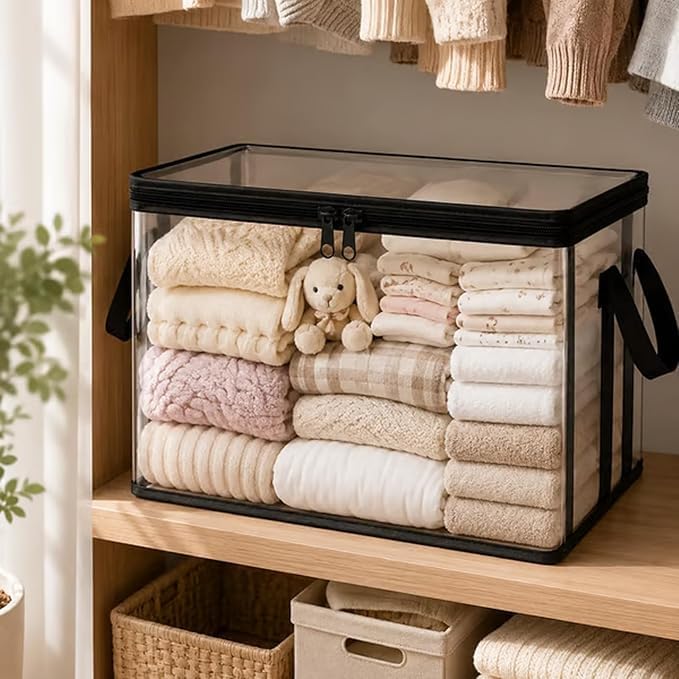 Stuffed Storage PVC Organizer Bag Doll Storage Container, Clear PVC Storage Bins with Handles, Stuffed Animal Storage Bag, Playroom Storage Toy Organizers and Storage Box for Dolls