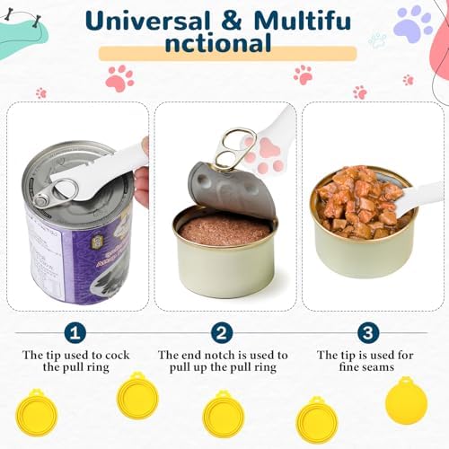 Uiifan 8 Pcs Cat Food Can Covers Lids Set, Silicone Pet Food Can Lids with Multi-Function Cat Foods Spoon and Opener, Silicone Wet Foods Spoon for Cats and Dogs(Yellow)