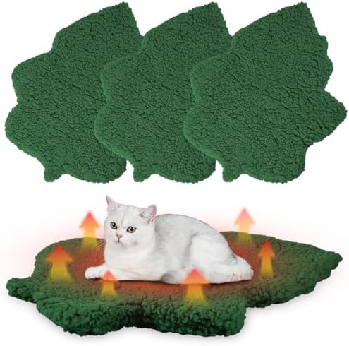 3 Pack Self Warming Pet Bed Leaf Shape Self Heating Cat Dog Mat Washable Thermal Sleeping Pad for Indoor Outdoor Hedgehog, Bunny, Sugar Glider, Rat, Chinchilla(Dark Green,Small-16 x20)