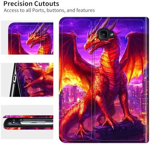 for Samsung Galaxy Tab A 10.1" 2016 SM-T580/T585/T587 Case | Slim Leather Smart Cover with Multi-Angle Anti-Slip Stand [Auto Wake/Sleep] Shell for Women Men - Purple Red Dragon