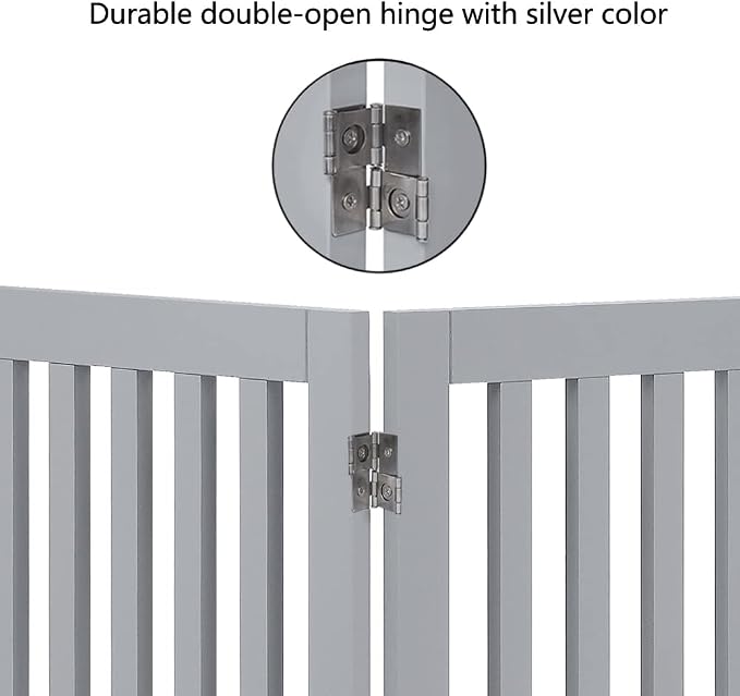 unipaws 24”H Free Standing Pet Gate for Dog Cat, 60”Wide Wooden Dog Gates | Foldable Pet Fence for Doorway, Stairs, Step, Expandable Doggy Barrier, Indoor Use