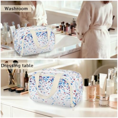 Red Blue Stars Travel Toiletry Bag for Women