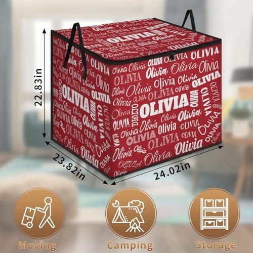 Personalized Extra Large Storage Bins with Lid, Customized Name Solid Red Background Jumbo Storage Basket Rectangle Clothes Organizer for Organizing Kids and Pets Toys Shelf Closet
