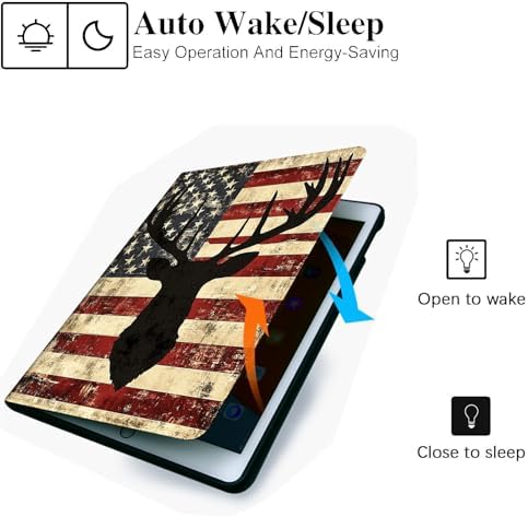 for Microsoft Surface Pro X/Pro X Plus-13 2019/2020/2021/2024 Tablet Case,Auto Wake/Sleep,Adjustable Stand Protective Cover - American Flag Deer