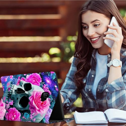for Samsung Galaxy Tab A 10.1" 2016 SM-T580/T585/T587 Case | Slim Leather Smart Cover with Multi-Angle Anti-Slip Stand [Auto Wake/Sleep] Shell for Women Men - Rose Pink Skull