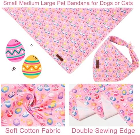 Easter Day Dog Bandana, UP URARA PUP Easter Eggs Triangle Bid Scarf for Medium Large Dogs, Cotton Kerchief for Girl Boy Puppies, Cute Spring Bunny Bandana,S