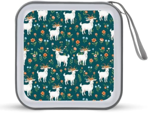 Portable 40 Capacity CD Case Goat Flower DVD Wallet Storage Binder | Movie Music Game Disc Collection Organizer Bag, Goat Flower Mint Green, Hand Strap, Zipper Closure