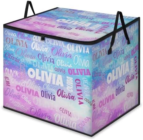 Custom Storage Baskets Cubes for Home with Name, Large Foldable Organizer Collapsible Storage Bins for Home Blanket Comforters Clothes Closet Nursery, Painted Blue Pink Background