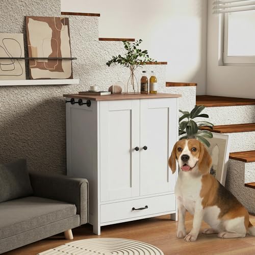 PawHut Pet Feeding Station Elevated Dog Bowls for Medium Sized Breed White