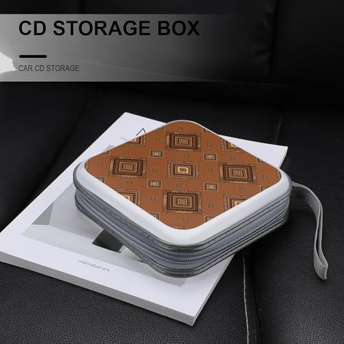 Hard Plastic Protective CD Case Aztec Red, 40-Disc Capacity Storage Binder with Zipper, Portable Organizer for Home Office