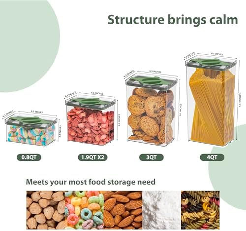 Airtight Pantry Storage Container 5 PC Set Twist-Lock Lid, Sand | 0.8qt, 1.9qt ×2, 3qt, 4qt Leakproof Detachable Lid for Easy Cleaning, Cereal, Pasta, Rice, Oats, Snack Storage BPA-free