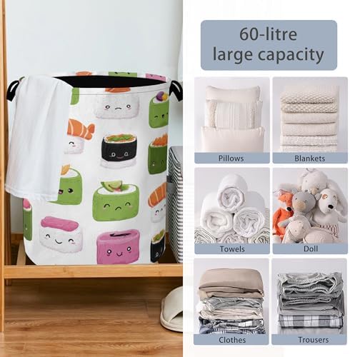 Cute Sushi Laundry Basket,Japanese Foldable Oxford Cloth Tote Bag Laundry Hamper Clothes Storage Bucket Organizer for Bedroom Laundry Storage Dormitories 16" x 20.8"