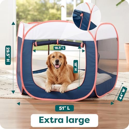 FurHaven Soft-Sided Dog & Cat Playpen, Portable Foldable Indoor & Outdoor Pet Playpen with Mesh Windows & Zippered Door, Navy, Extra Large