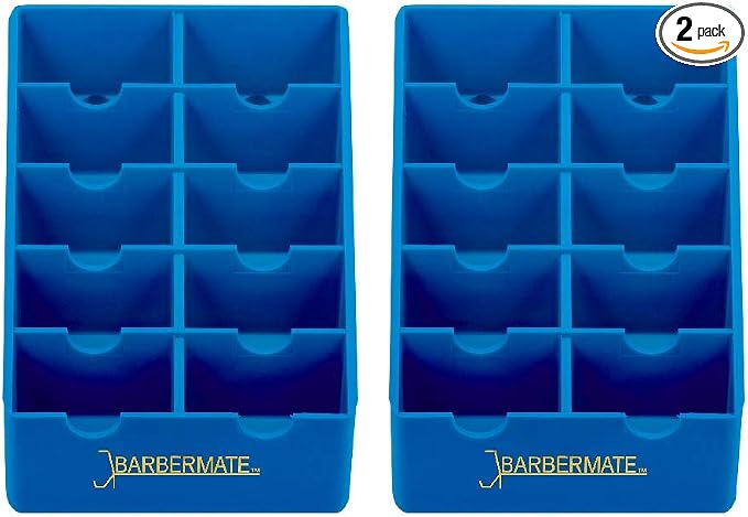 BarberMate 2 Pack Blade Rack Storage Tray - Holds 10 Clipper Blades (Blue)