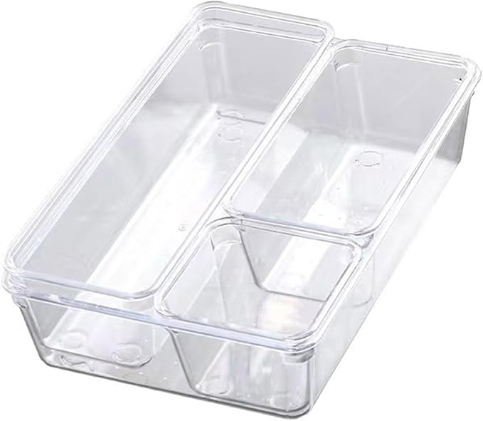Drawer Organiser Set Clear Makeup Trays Desk Drawers Dividers Dresser Storage Bins Separation Box for Bathroom Transparent Pet Drawer Storage