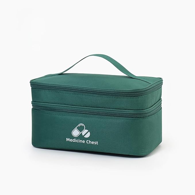 Dual Layers First Aid Bag Empty with Lockable Zipper,Pill Bottle Organizer Storage Bags,Household Medicine Storage Bag for Home Pills Vitamins Emergency Supplies Travel (Green,11.02×7.87×5.91inch)