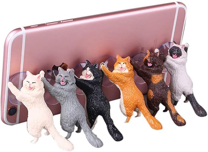 Novelty 6Pcs Sucker Cat Phone Holder Sucker Cup Phone Stand Kawaii Cat Phone Stand Kitty Phones Holder Decoration
