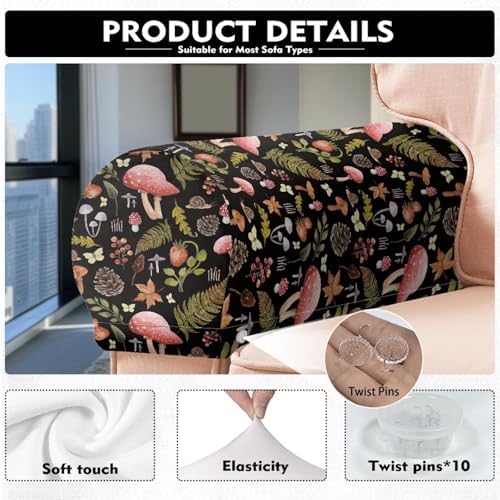 Mushroom Arm Covers for Couch Black Couch Arm Covers for Sofa 2 Pack Soft Furniture Protector Stretch Sofa Arm Covers Protect and Decorate Your Sofa