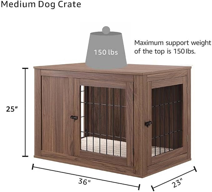 unipaws 36 Inch Furniture Style Dog Crate with Cushion for Medium Dogs | Indoor Puppy Kennel with Door, Modern Decorative Wood Wire Pet Cage, Pretty Cute End Side Table Nightstand