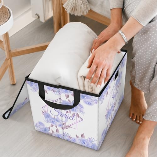 Closet-Storage-Bins with Lids Customized Stackable-Storage-Bin for Kids-Boys-Girls-Toys Decoration Storage-Baskets Flowers Purple