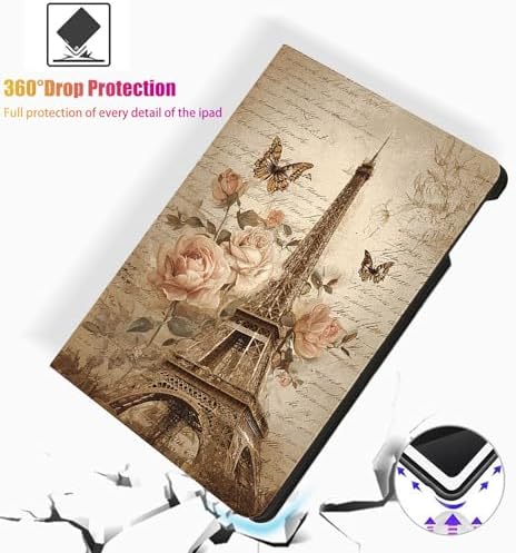 for Microsoft Surface Go 4/3/2/1-10.5" 2021 Tablet Case,Auto Wake/Sleep,Adjustable Stand Protective Cover - Paris Eiffel Tower Rose Butterfly