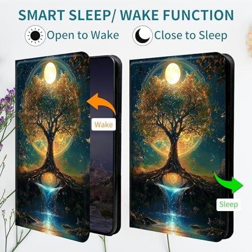 Case for Samsung Galaxy Tab A 8.0" 2019 SM-T290/T295, 360 Degree Rotating Stand with Multi-Angle Vertical & Horizontal Viewing Shockproof Protective Shell for Women Men, Moon Orange Tree