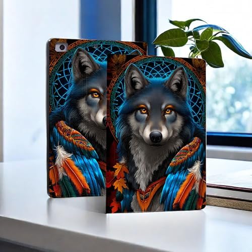 for Microsoft Surface Pro 11/10/9-13" 2024/2022 Tablet Case,Auto Wake/Sleep,Adjustable Stand Protective Cover - Wolf Dreamcatcher