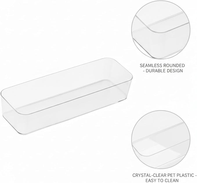 Durable PET Plastic Desktop Organizer, Transparent Storage Bin for Office Desk and Drawer Organization