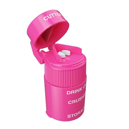 Ezy Dose 3 Compartment Pill Crusher, Cutter & Grinder, Drinking Cup, Pink