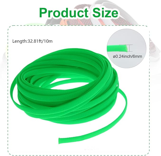 Heyiarbeit 10m/32.8ft PET Expandable Braid Cable Sleeving Flexible Wire Mesh Sleeve Fluorescent Green 6mm