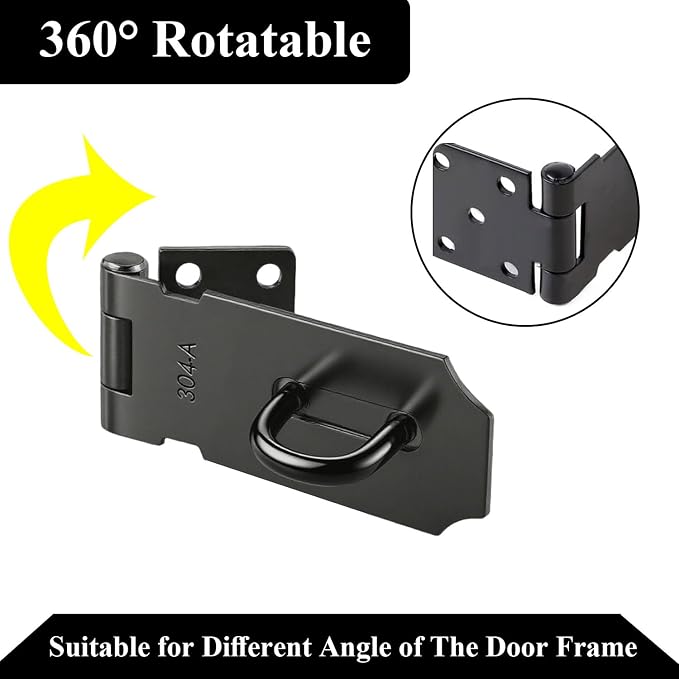Black Door Padlock Hasp, 2 Pack Stainless Steel Security Gate Lock Latch, Heavy Duty Shed Lock with Screws, for Cabinet, Pet Cage, Crate, Fence, Window, External Doors (3 Inch)