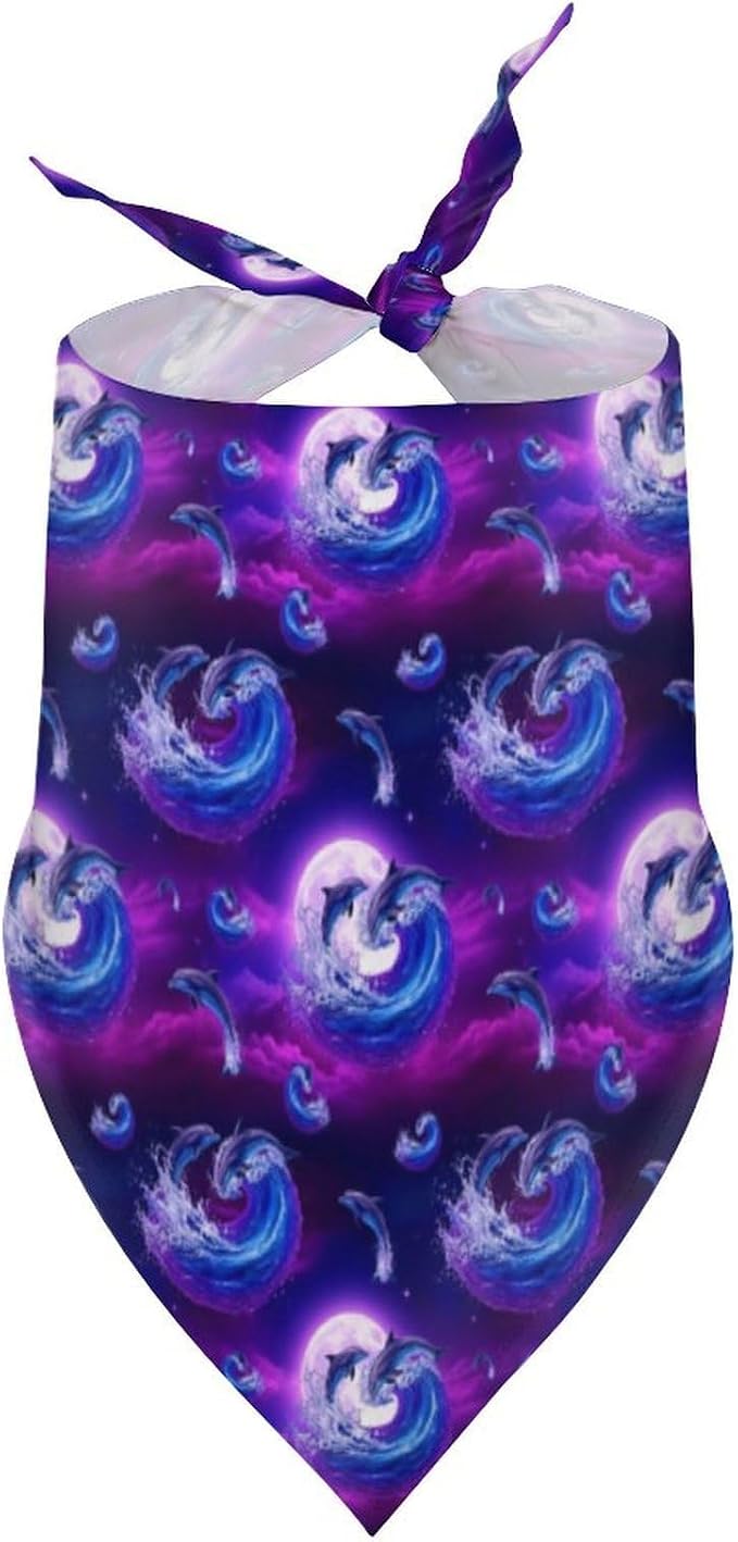 Washable Portable Pet Scarf Dolphin Printed for Small to Large Dogs Travel, Wedding Party, Daily Wear, Ultra Soft Fashion Scarves