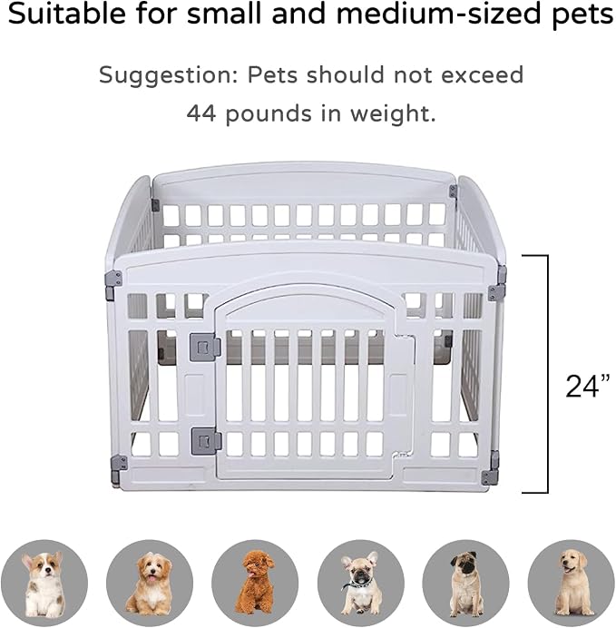 Gupamiga 4-Panel Plastic Puppy Playpen 33.5x33.5in White for Small Dogs | Heavy duty thick plastic, tool-free assembly, foldable storage, indoor & outdoor use for puppies, rabbits and small animals