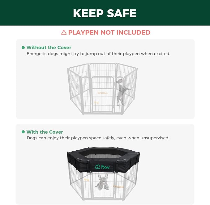 FXW Mesh Top Cover for 24" H 6-Panel Dog Playpen, Hexagon | Helps Deter Jump-Outs, Tear-Resistant, Quick Setup, Compact Storage, Fits FXW Only, Playpen Not Included