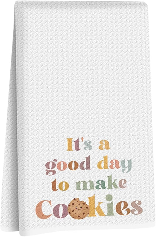 Baking Gifts Kitchen Towels 24x14 Inch, Gifts for Bakers Cookie Lovers Cooks Reusable Dish Towels for Kitchen Baking Decor, Waffle Weave Absorbent Hand Towel, It's a Good Day to Make Cookies