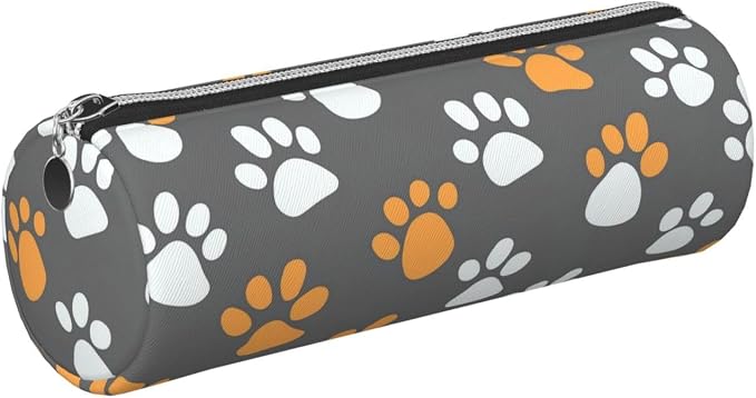 OSAM SPACE Leather Pencil Case Round Pencil Bag Cute Cartoon Cat Paws Pen Organizer Holder Portable Zipper Pouch Cute School Supplies for Girls Boys Study Office